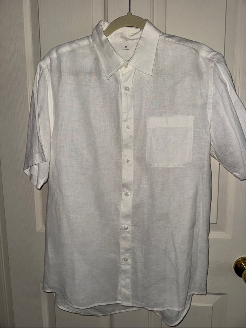 Men's White Short-Sleeve Linen Shirt
